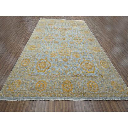 10'X14' Gold Zoroastrian Influence Design Hand Knotted Wool & Silk Rug