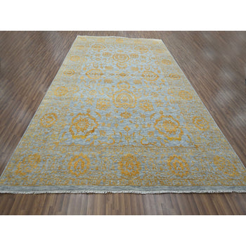 10'X14' Gold Zoroastrian Influence Design Hand Knotted Wool & Silk Rug