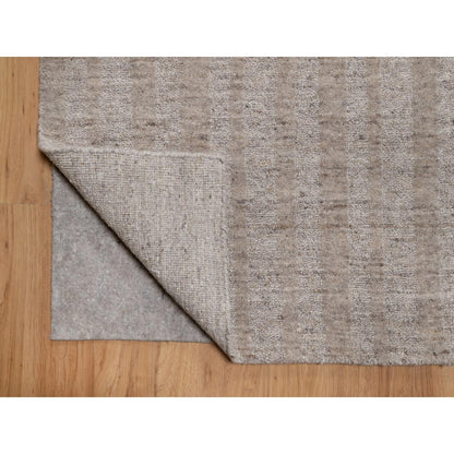 9'X12' Light Brown Vertical Stripes Design Natural Wool Hand Loomed Rug