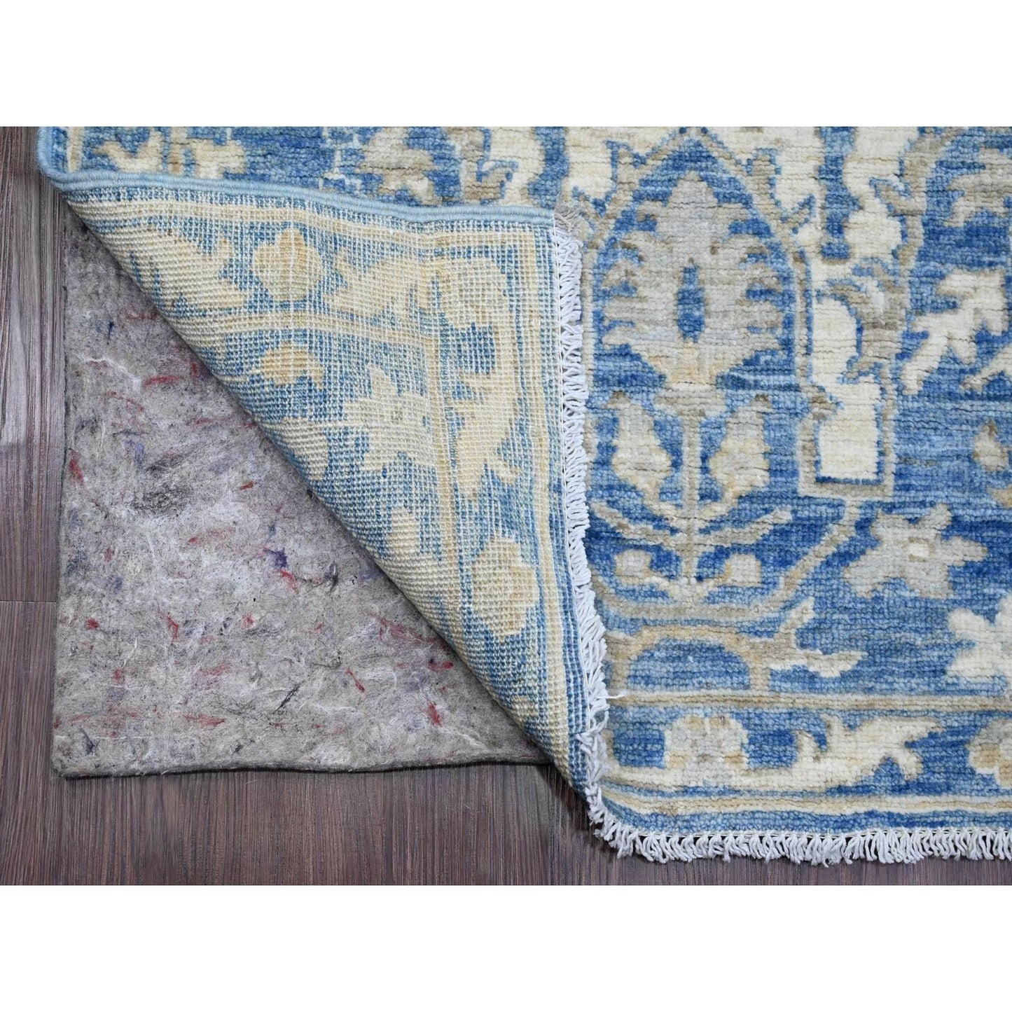 2'9"X11'5" Blue Washed Out Peshawar Wool Hand Knotted Runner Oriental Rug