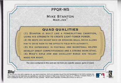 Mike Stanton 2012 Topps Museum Collection Game Used Quad Relic Card 82/99 #Ppqr-