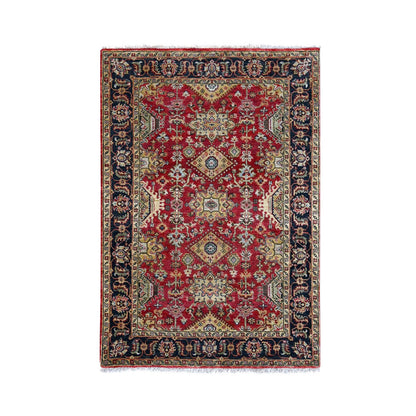 4'1"X6' Red And Black Karjihooz Design Wool Hand Knotted Oriental Rug