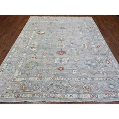 8'1"X10'1" Light Gray Hand Knotted Afghan Angora Oushak Soft Wool Rug