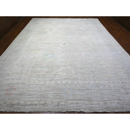 11'10"X14'10" Mineral Gray Wool Hand Knotted Angora Oushak Oversized Rug