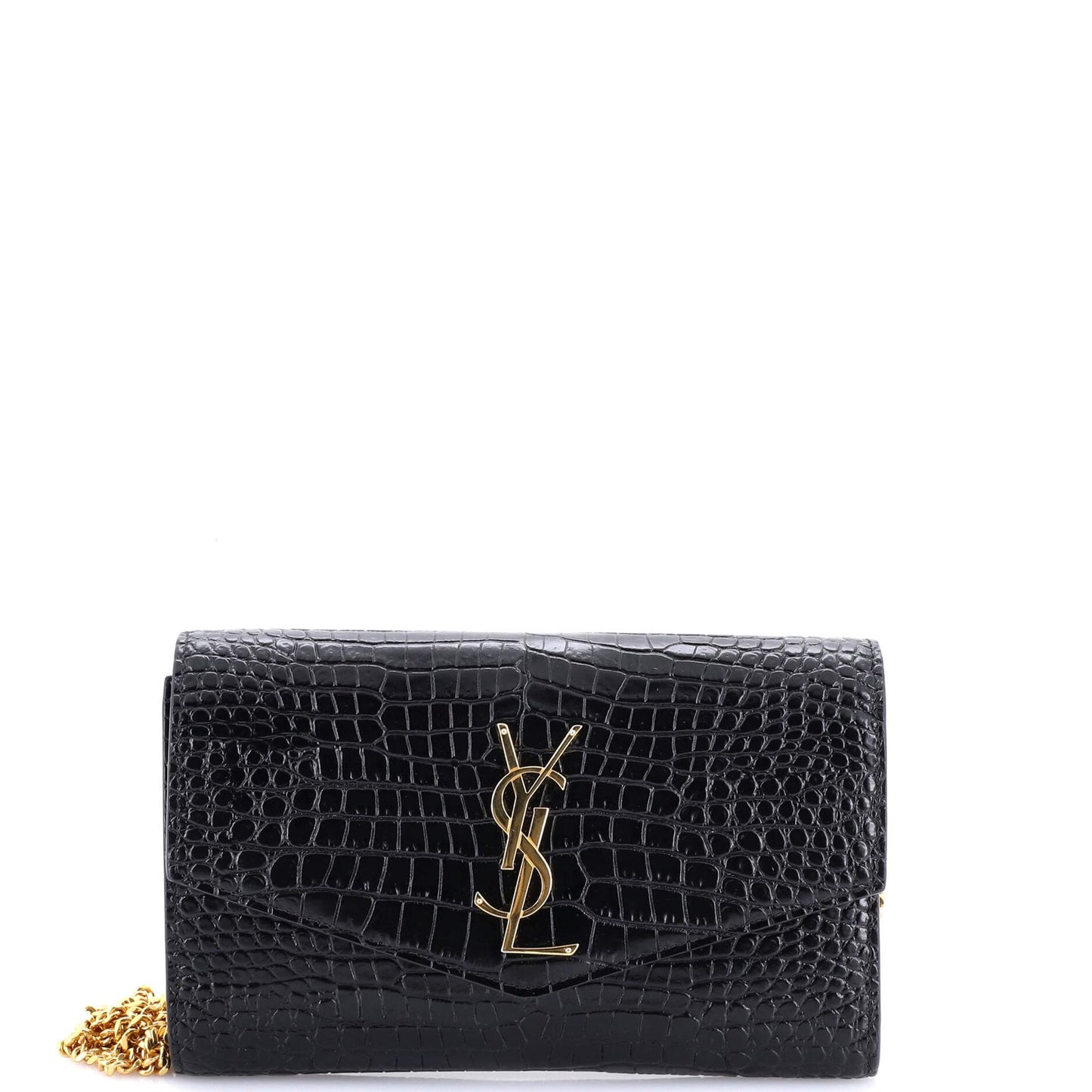 Saint Laurent Uptown Chain Wallet Crocodile Embossed Leather