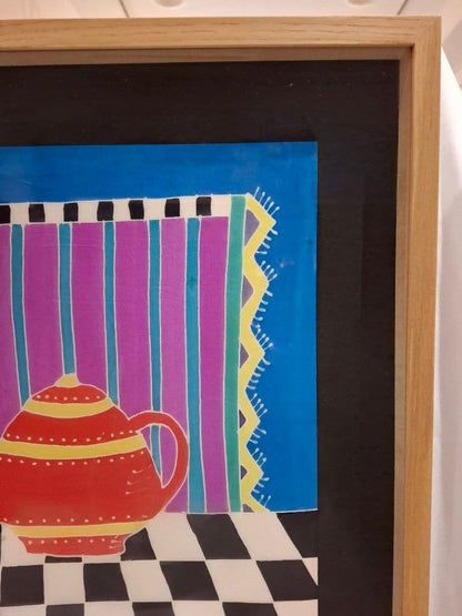 Judith Geiger Signed Framed Silkscreen Teapot Art Textile Art