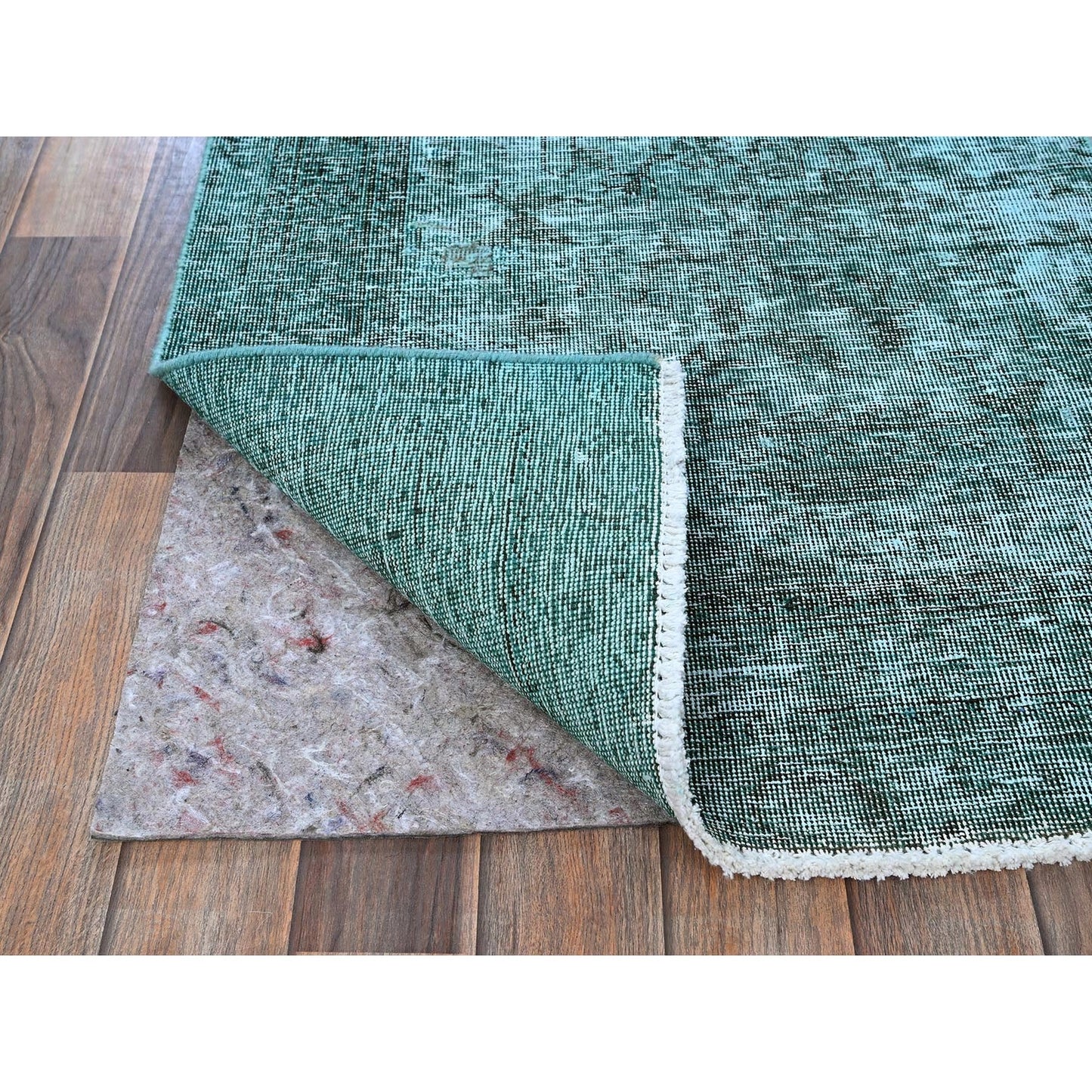 2'4"X10'2" Green Overdyed Vintage Zoroastrian Hand Knotted Wool Runner Rug
