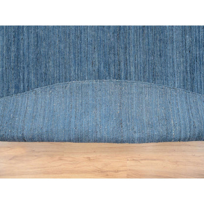 11'9"X11'9" Denim Blue Pure Wool Hand Loomed Modern Design Round Rug