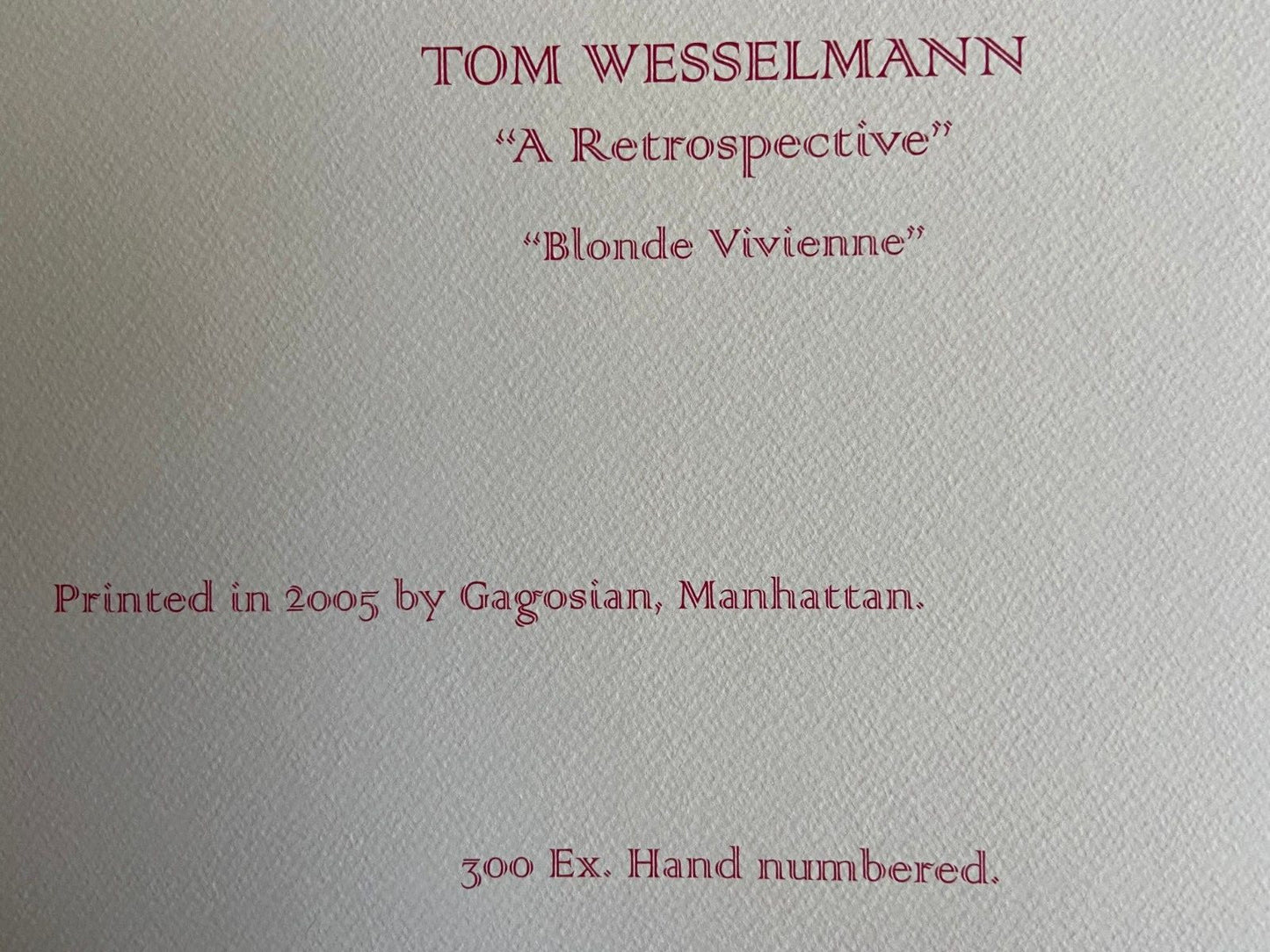 Tom Wesselmann Lithograph Coa Original Hand-Numbered Signed Published