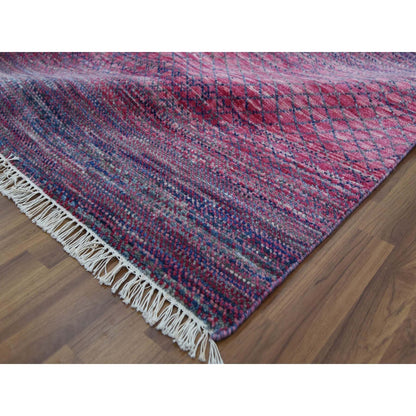 8'1"X10'2" Pink Pure Wool Hand Knotted Modern Chiaroscuro Collection Rug