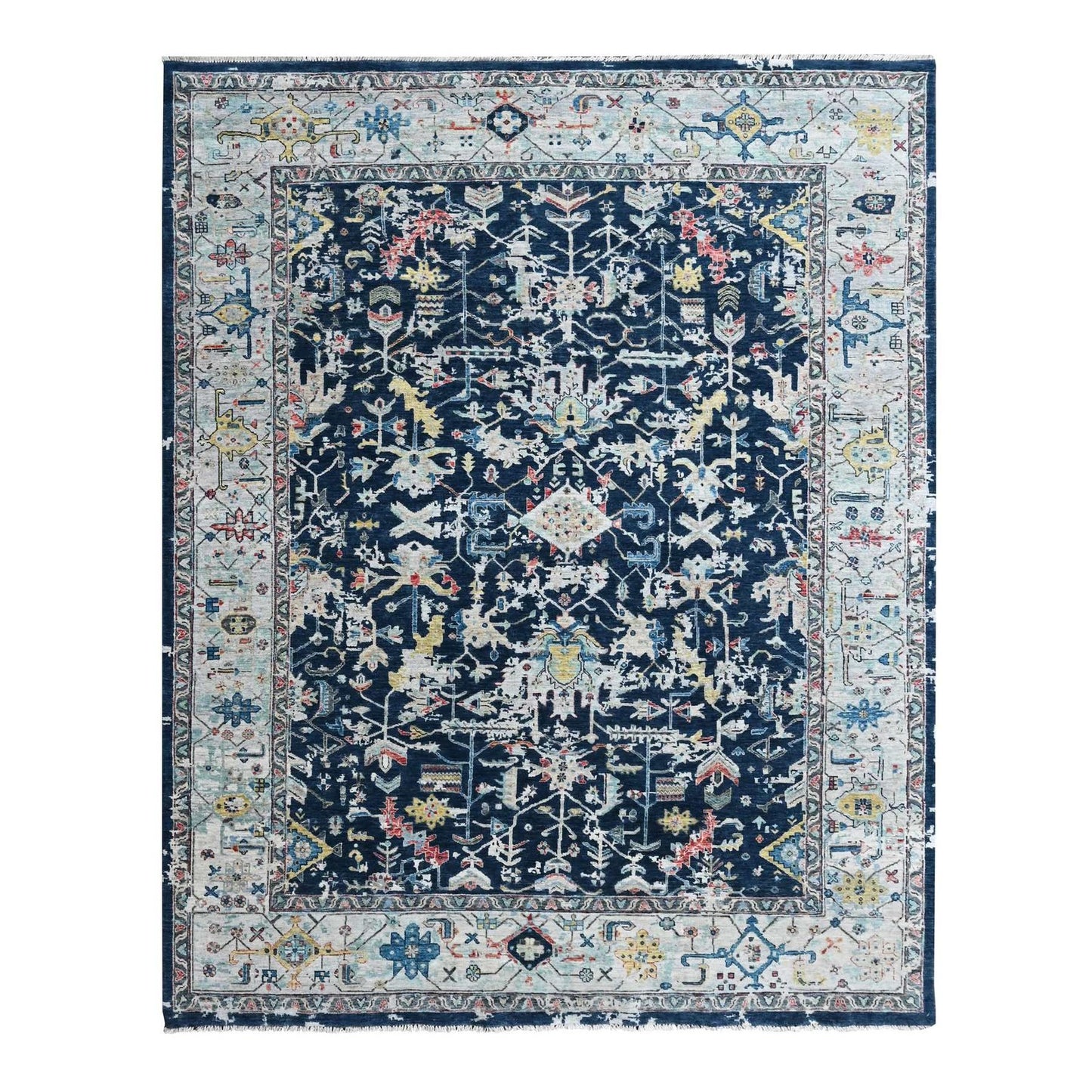 Hand Knotted Wool Rug 8'x9'10" Denim Blue Heris All Over Broken Design
