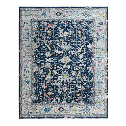 Hand Knotted Wool Rug 8'x9'10" Denim Blue Heris All Over Broken Design