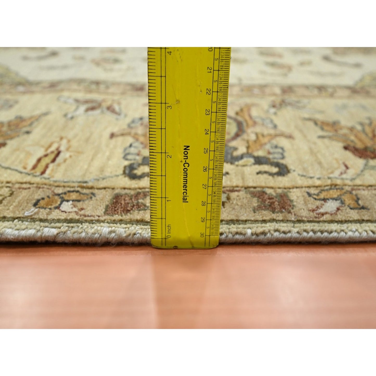 6'5"X8'1" Ivory Hand Knotted Leaf Pattern Agra Ziegler Design Wool Rug