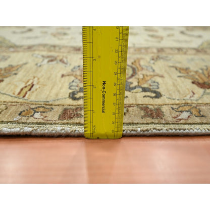 6'5"X8'1" Ivory Hand Knotted Leaf Pattern Agra Ziegler Design Wool Rug