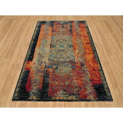 6'2"X9' Red Wool Hand Knotted Ancient Ottoman Erased Design Rug