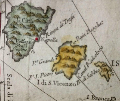 1781 Bellin Antique Map "Carta Dellisole Di Capo Verde" Hand-Colored Engraving