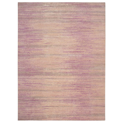 9'X12'3" Flamingo Pink Horizontal Ombre Design Hand Knotted Pure Wool Rug