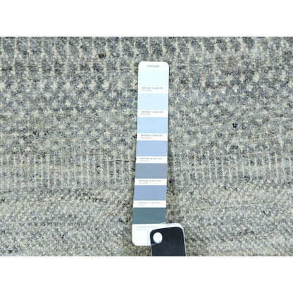 2'6"X12'4" Dorian Gray Grass Design Undyed Wool Hand Knotted Runner Rug