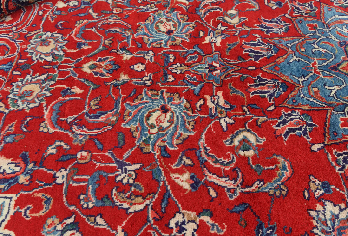 Hand-knotted oriental rug vintage red floral design traditional carpet 7x10