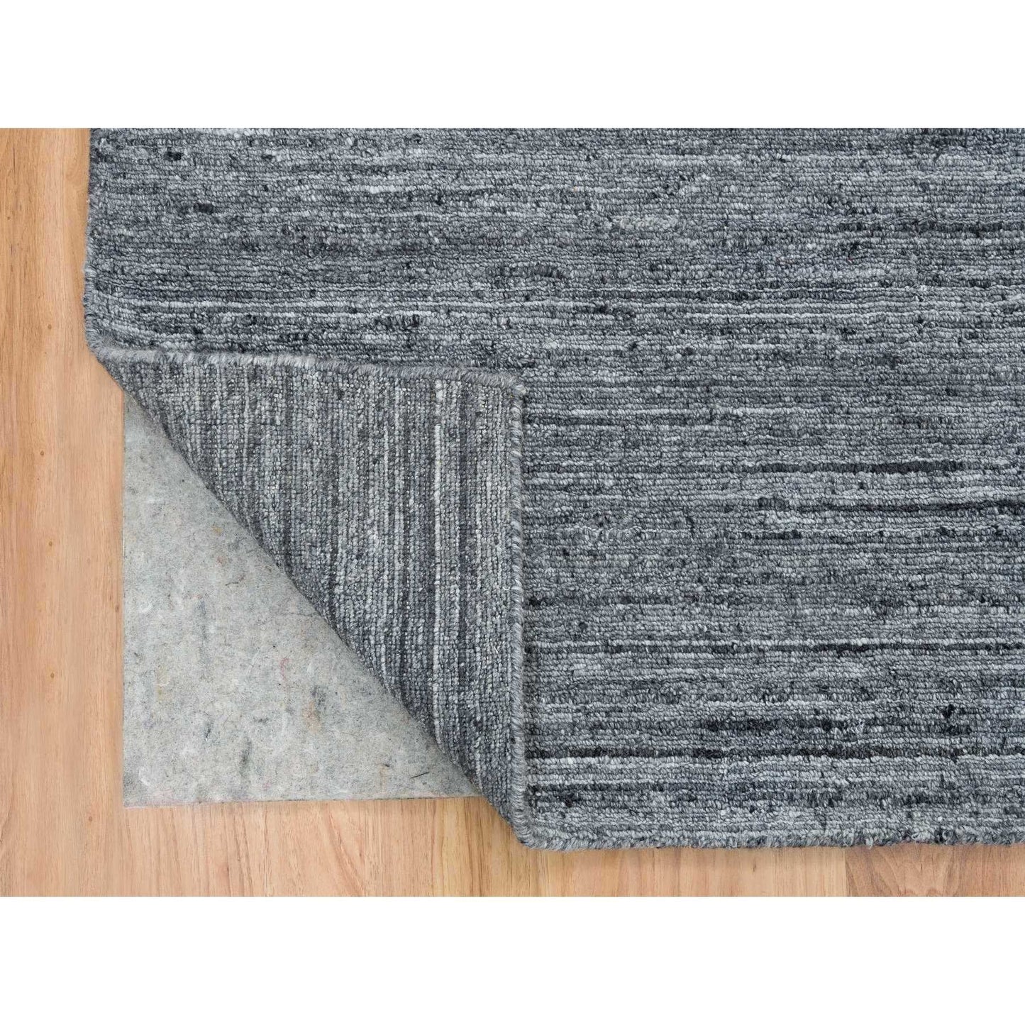 10'1"X10'1" Gray Soft Wool Hand Loomed Modern Striae Design Square Rug