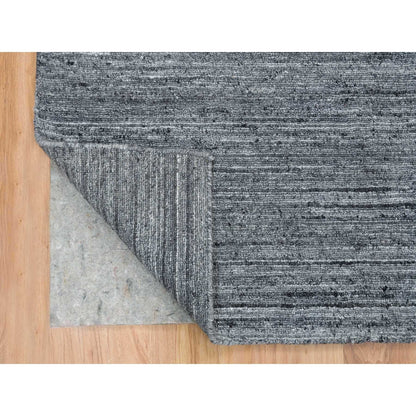 10'1"X10'1" Gray Soft Wool Hand Loomed Modern Striae Design Square Rug