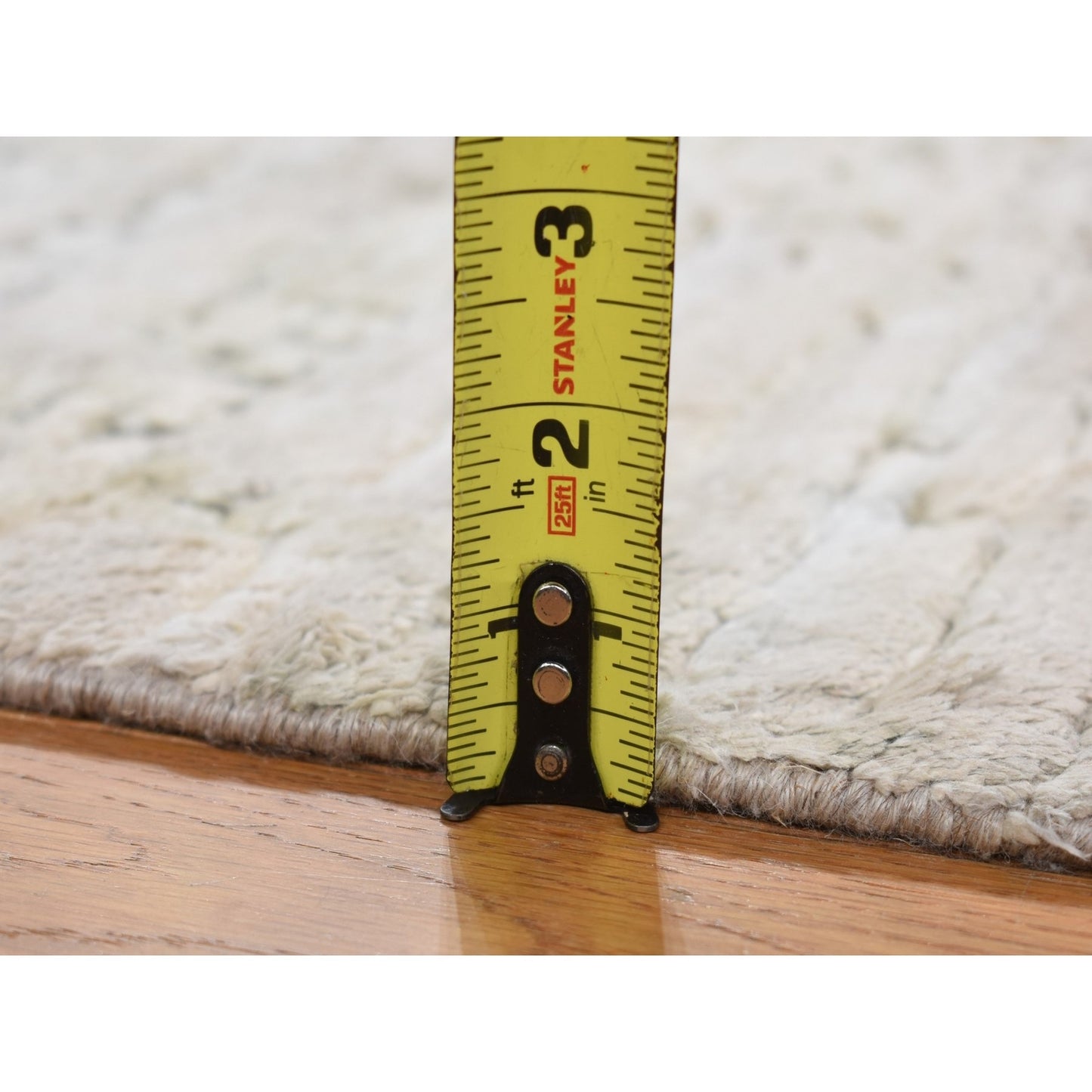 2'X2' Bone White Sample Modern Silk With Wool Hand Knotted Square Rug