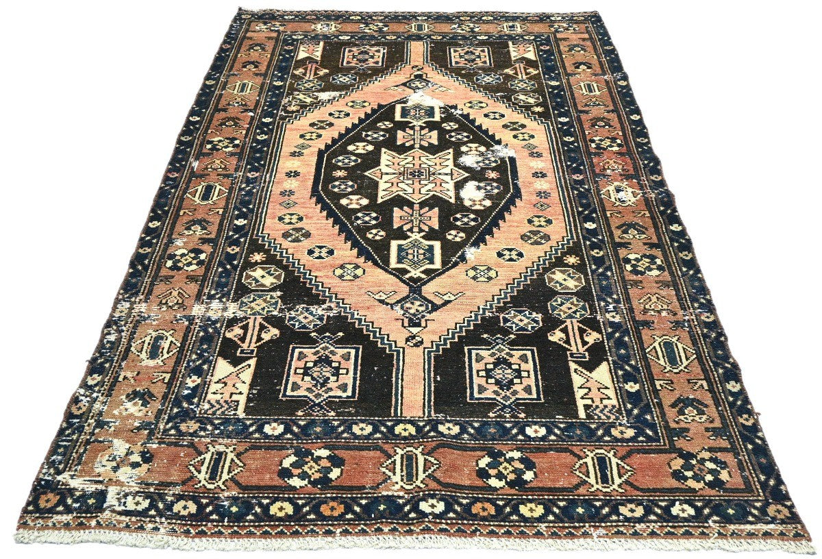 Rare Vintage Tribal Geometric Oriental Farmhouse Carpet Distressed 5x8 Rug