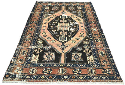 Rare Vintage Tribal Geometric Oriental Farmhouse Carpet Distressed 5x8 Rug