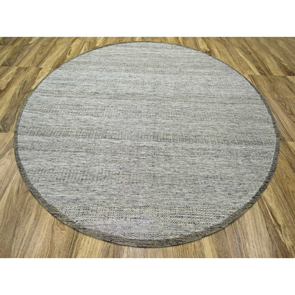 10'X10' Brown Hand Knotted Rug Round Pure Wool Distressed Grass Design