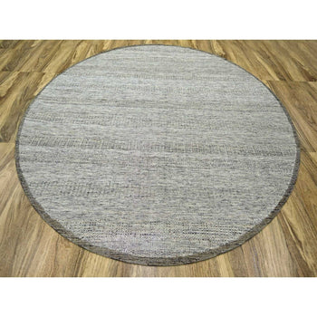 10'X10' Brown Hand Knotted Rug Round Pure Wool Distressed Grass Design