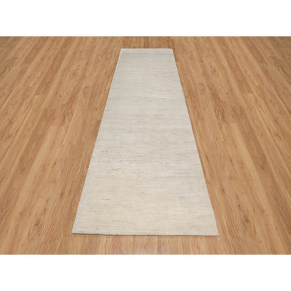 4'X12'1" White Hand Knotted Lori Buft Gabbeh Wool Wide Runner Rug