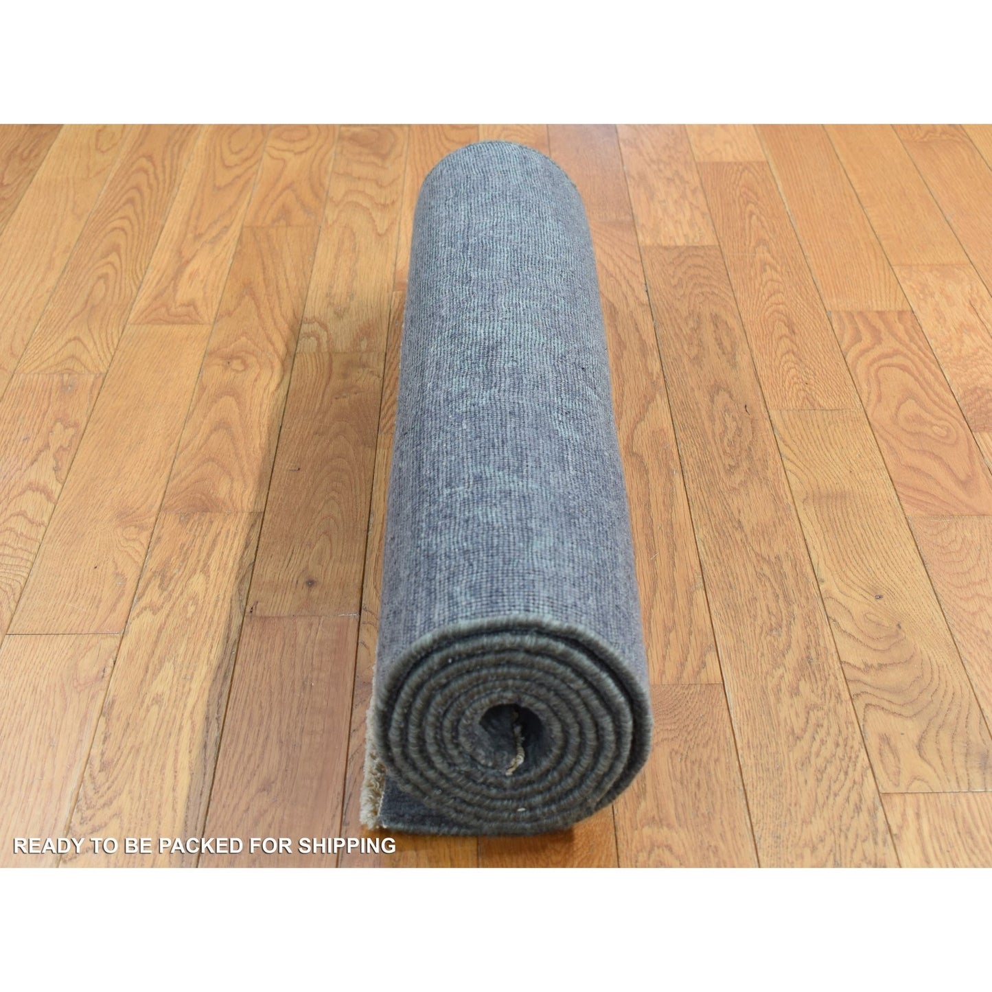 2'9"X6'9" Gray Erased Abarasque Design Wool And Silk Handmade Runner Rug