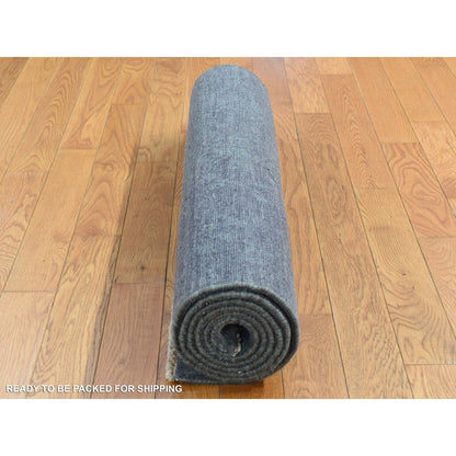 2'9"X6'9" Gray Erased Abarasque Design Wool And Silk Handmade Runner Rug