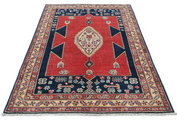 Handmade Kazak Oushak Oriental Rug 4X6 Ft Red