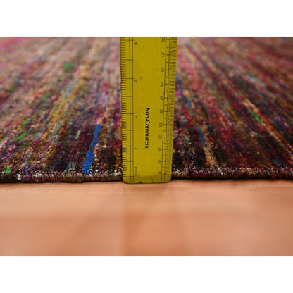 4'X5'8" Wine Red Plain Solid Design Pure Sari Silk Hand Knotted Rug