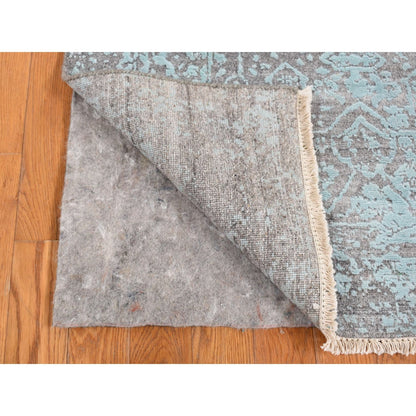 3'X4'10" Green Broken Zoroastrian Design Wool And Silk Hand Knotted Rug