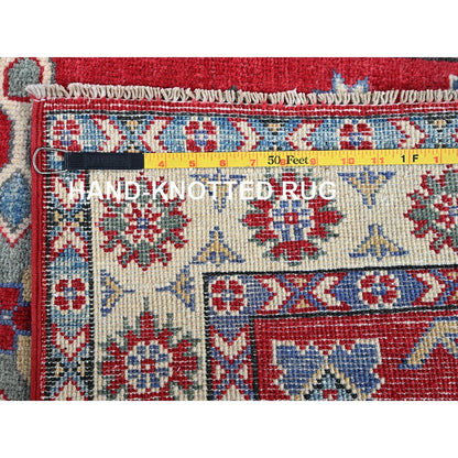 2'9"X4' Berry Red Kazak With Tribal Design Hand Knotted Soft Wool Mat Rug
