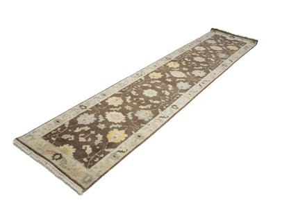 Oushak Chobi Oriental Runner Rug Brown Floral