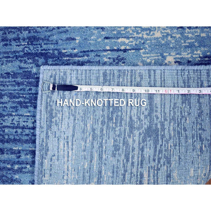2'7"X10'2" Hand Knotted Ombre Design Pure Wool Blue Oriental Runner Rug