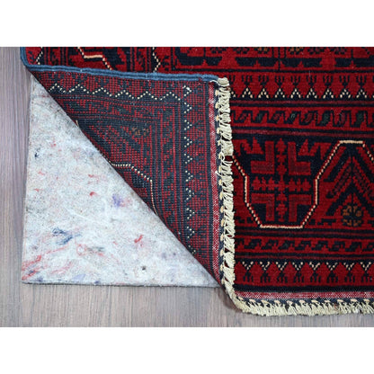 2'5"X19'2" Red Afghan Khamyab Star Design Wool Hand Knotted Runner Rug
