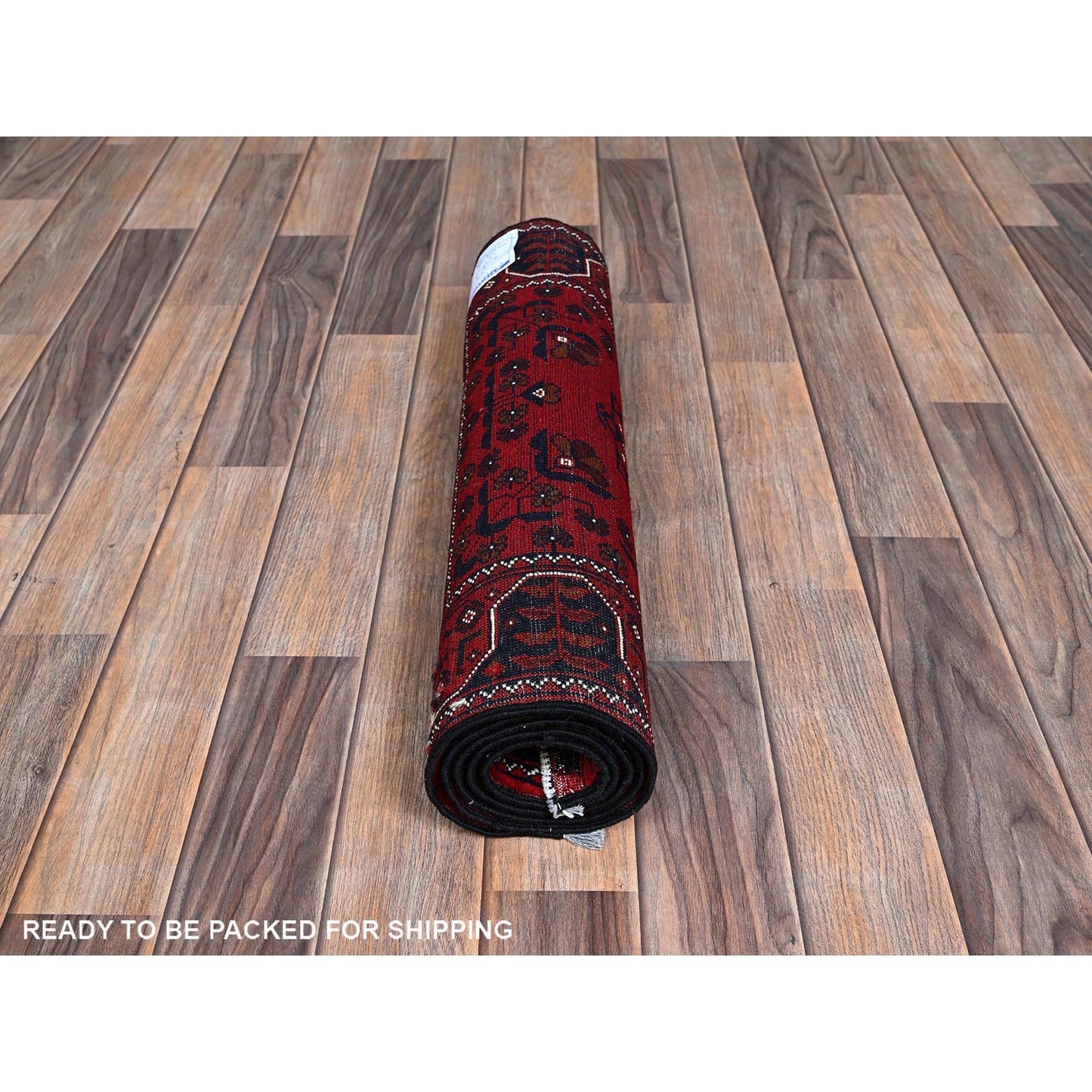 2'3"X5' Red Afghan Khamyab Geometric Pattern Hand Knotted Wool Runner Rug