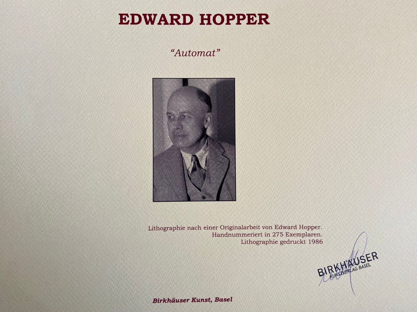 Edward Hopper Lithograph Certified Coa Signature And Stamp (Wayne Thiebaud)