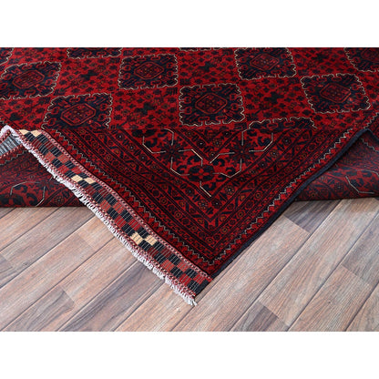 9'10"X12'9" Red Afghan Khamyab Geometric Pattern Hand Knotted Soft Wool Rug
