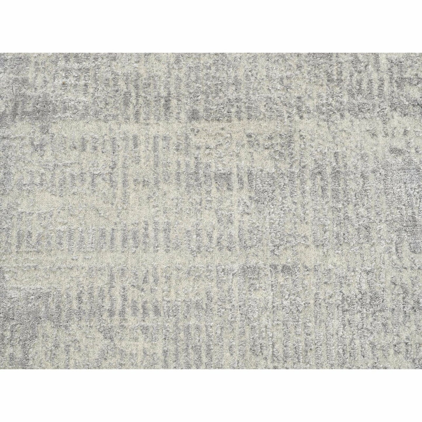 2'6"X12'1" Hand Loomed Fine Jacquard Gray Modern Wool And Silk Runner Rug