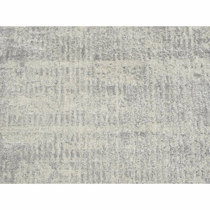 2'6"X12'1" Hand Loomed Fine Jacquard Gray Modern Wool And Silk Runner Rug