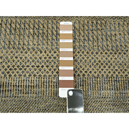 2'7"X20'4" Brown Modern Grass Design Hand Knotted Wool & Silk Runner Rug