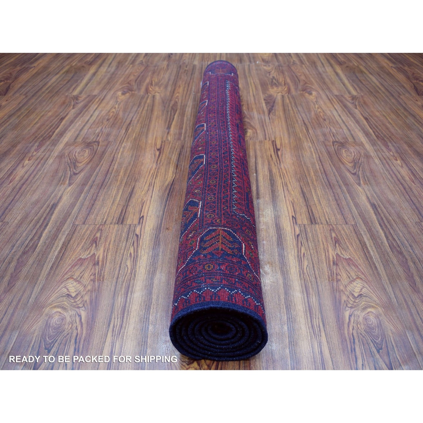 4'2"X6'6" Deep Red Afghan Khamyab Pure Wool Hand Knotted Oriental Rug
