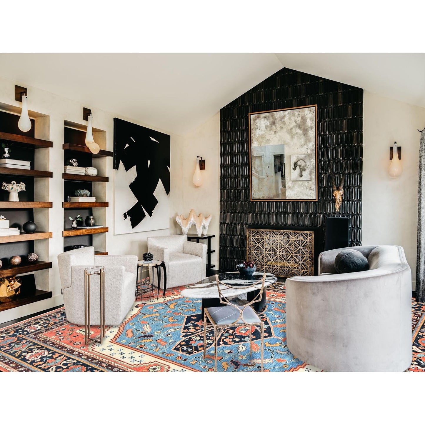 8'X9'6" Coral Orange Afghan Peshawar Heris Wool Hand Knotted Rug