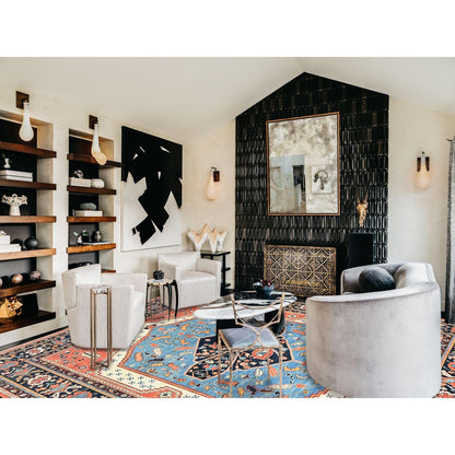 8'X9'6" Coral Orange Afghan Peshawar Heris Wool Hand Knotted Rug