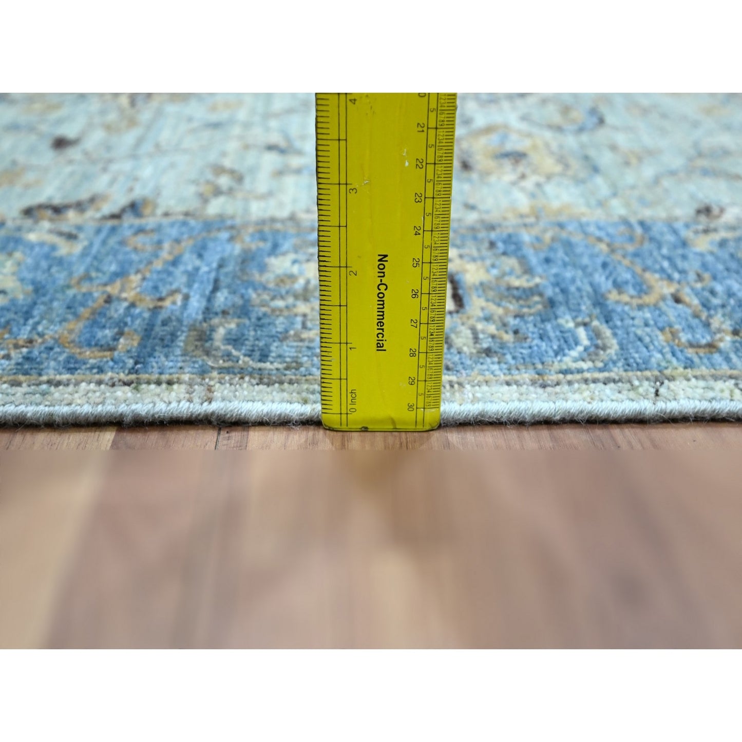 2'7"X8'1" Blue Shah Abbas Flower Design Agra Wool Hand Knotted Runner Rug